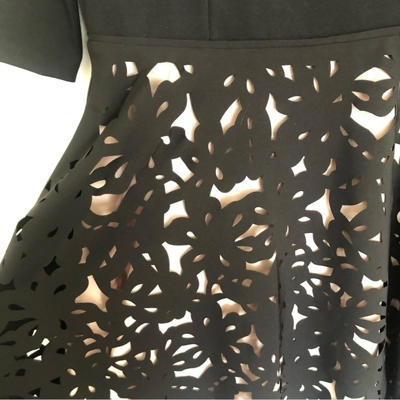 NEW Focus by Shani Aponte Fit and Flare Laser Cut Dress Black/Nude 2 - Picture 5 of 5